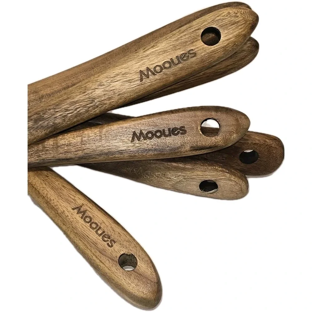 Mooues Acacia Wood Utensil Set w Holder 8pc GUC Rustic Kitchen 🍴